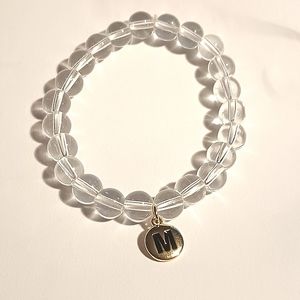 INDIGO HEALS SEMIPRECIOUS CLEAR QUARTZ, INITIAL GOLD PLATED PENDANT